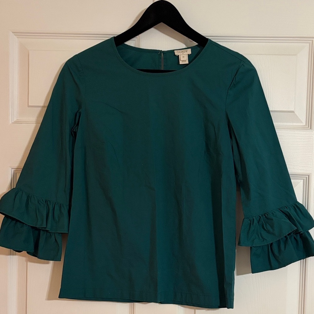 J. Crew Teal Ruffle-Sleeve Blouse